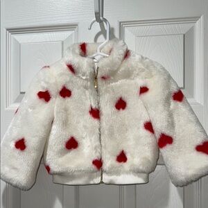 Janie and Jack Kids Faux Fur Heart Jacket - White and Red 12-18 months maybe